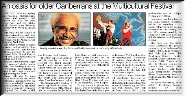 From Sydney to Canberra to play at the National Multicultural Festival.